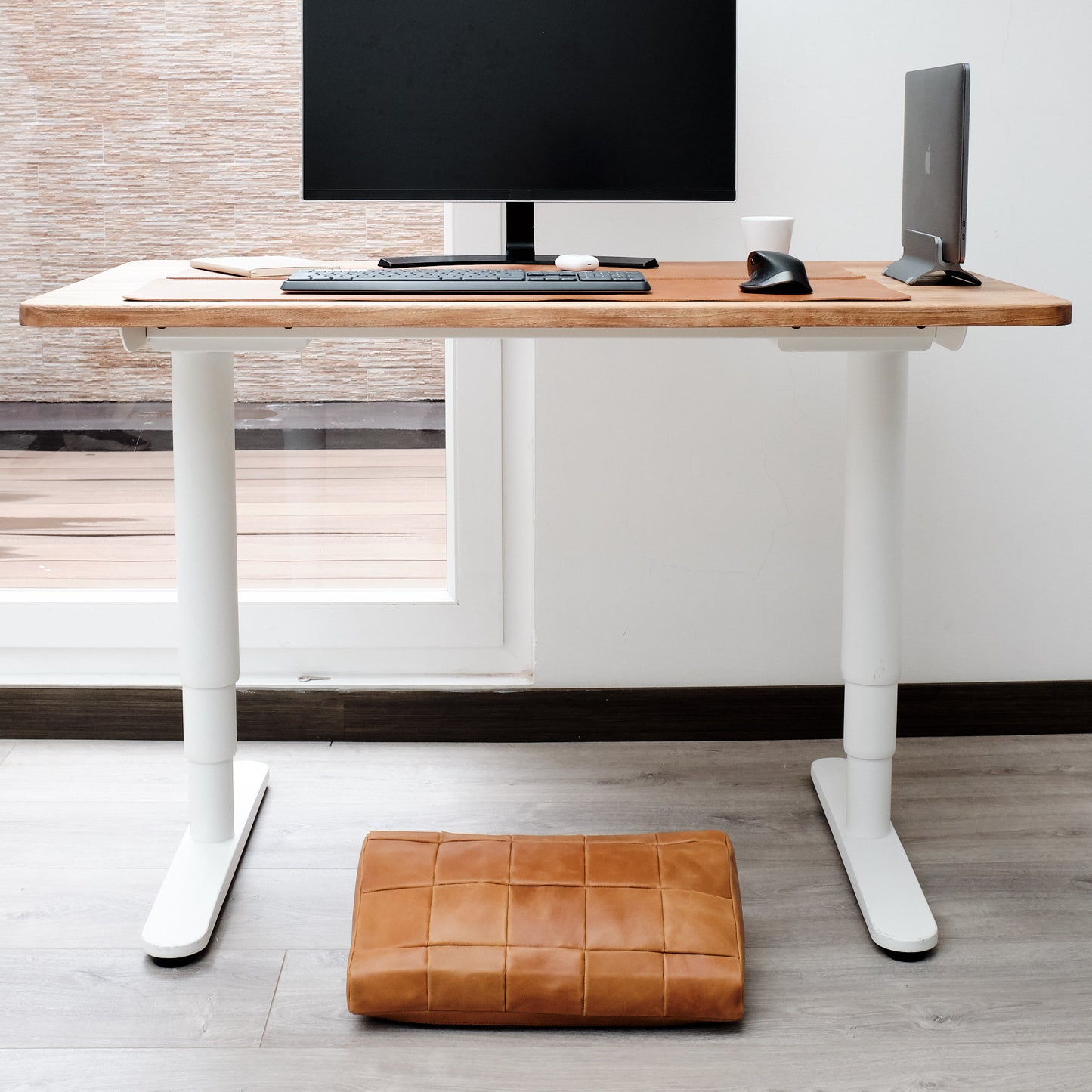 Desk Setup. Leather Desk Footrest Cover Tan by Modoun Home Decor