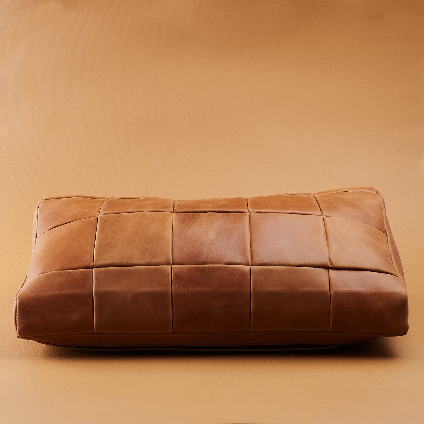 Front view. Leather Desk Footrest Cover Tan by Modoun Home Decor