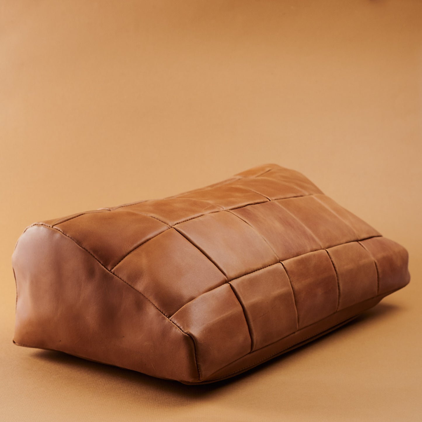 Side view. Leather Desk Footrest Cover Tan by Modoun Home Decor