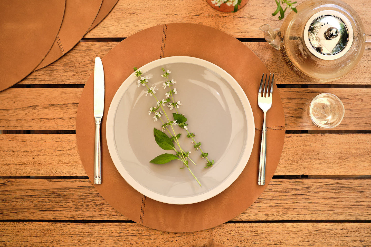 Cover. Leather Round Placemats Set Tan by Modoun Home Decor
