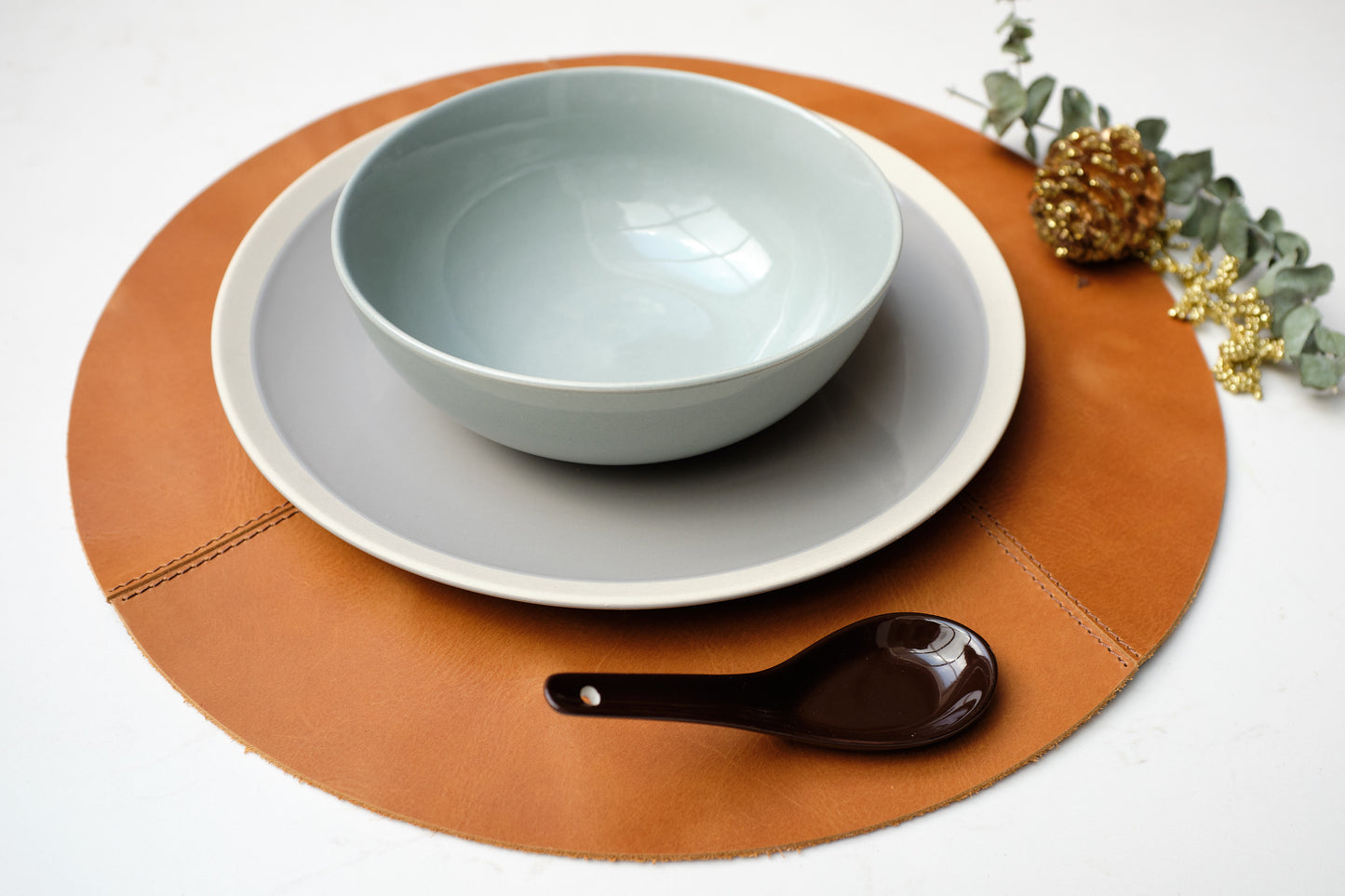 Small. Leather Round Placemats Set Tan by Modoun Home Decor