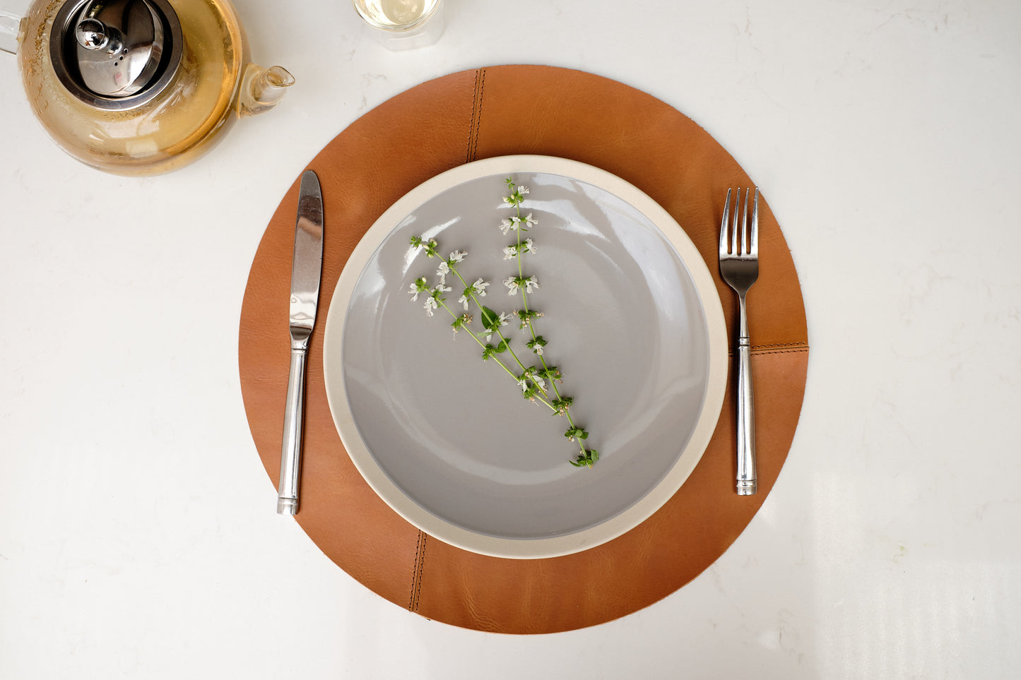 Medium. Leather Round Placemats Set Tan by Modoun Home Decor