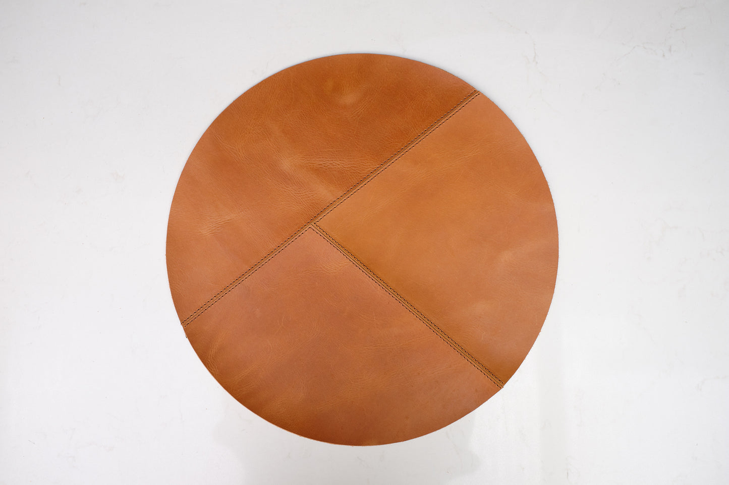 Upper view. Leather Round Placemats Set Tan by Modoun Home Decor