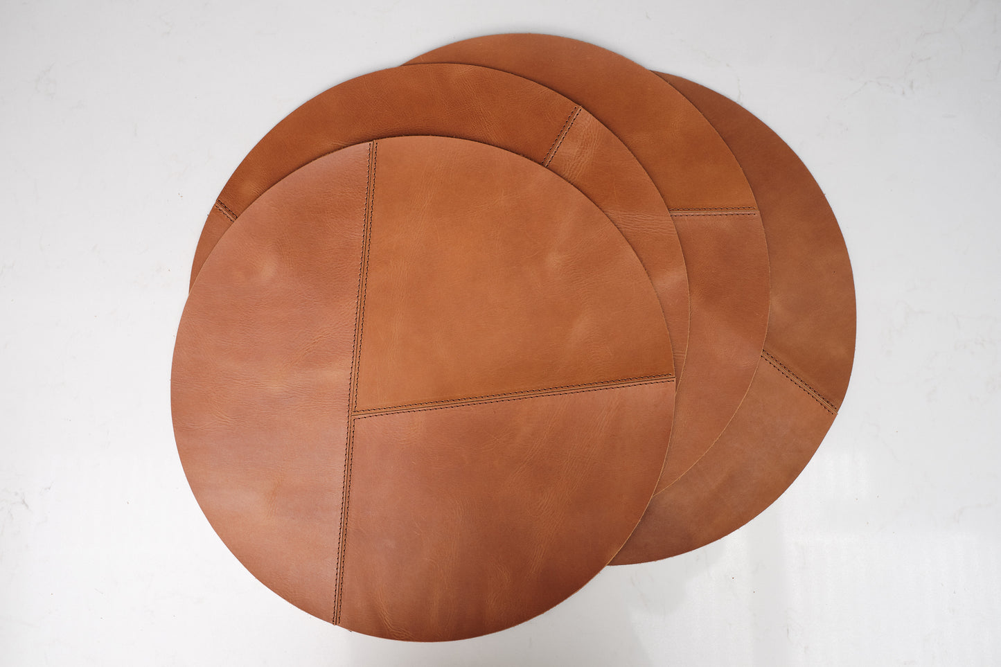 Set of 4. Leather Round Placemats Set Tan by Modoun Home Decor