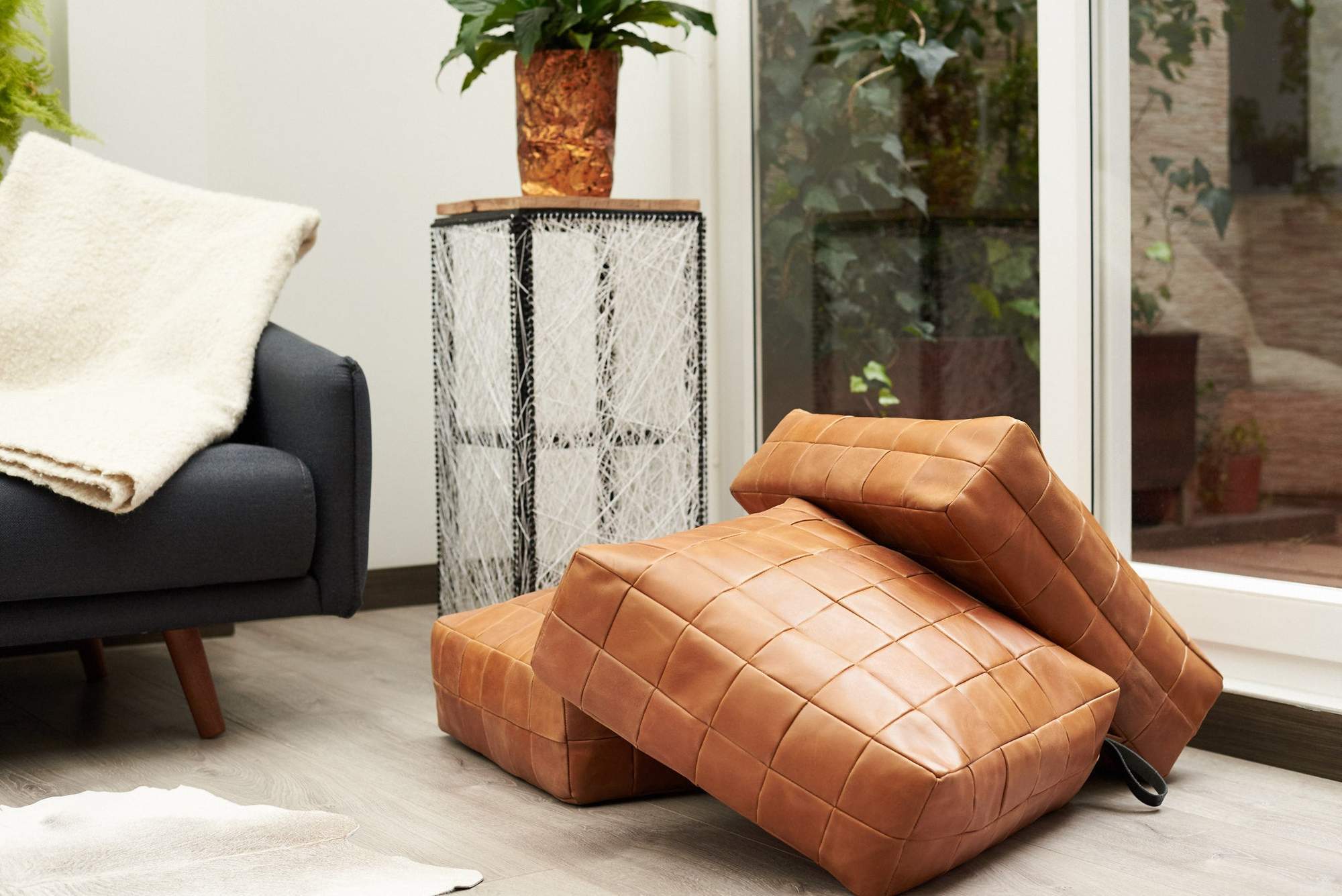 Large Pouf Ottoman Tan by Modoun Home Decor