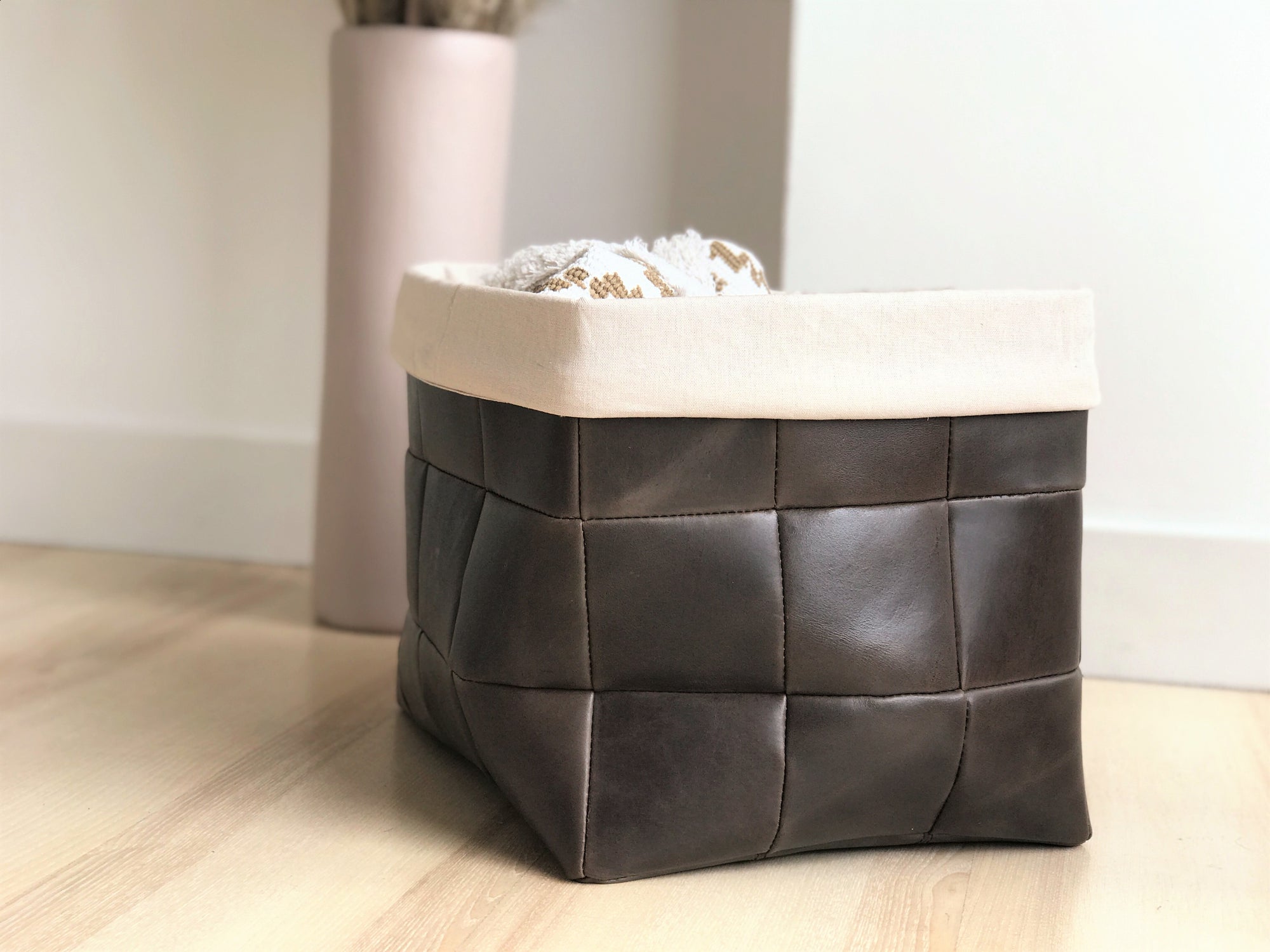 Living room. Leather Storage Bin by Modoun Home Decor