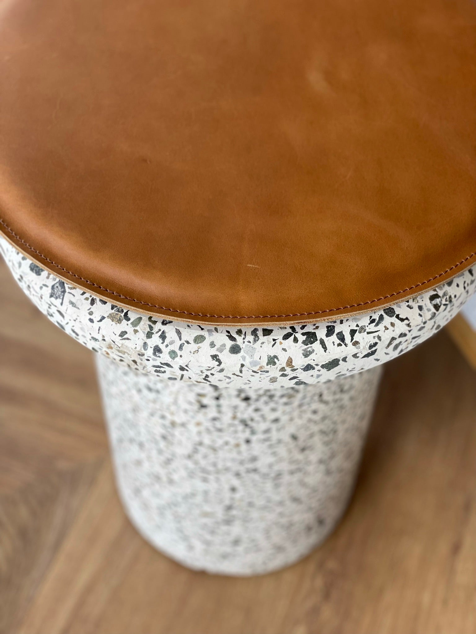 Detail. Leather Round Cushion Tan by Modoun Home Decor