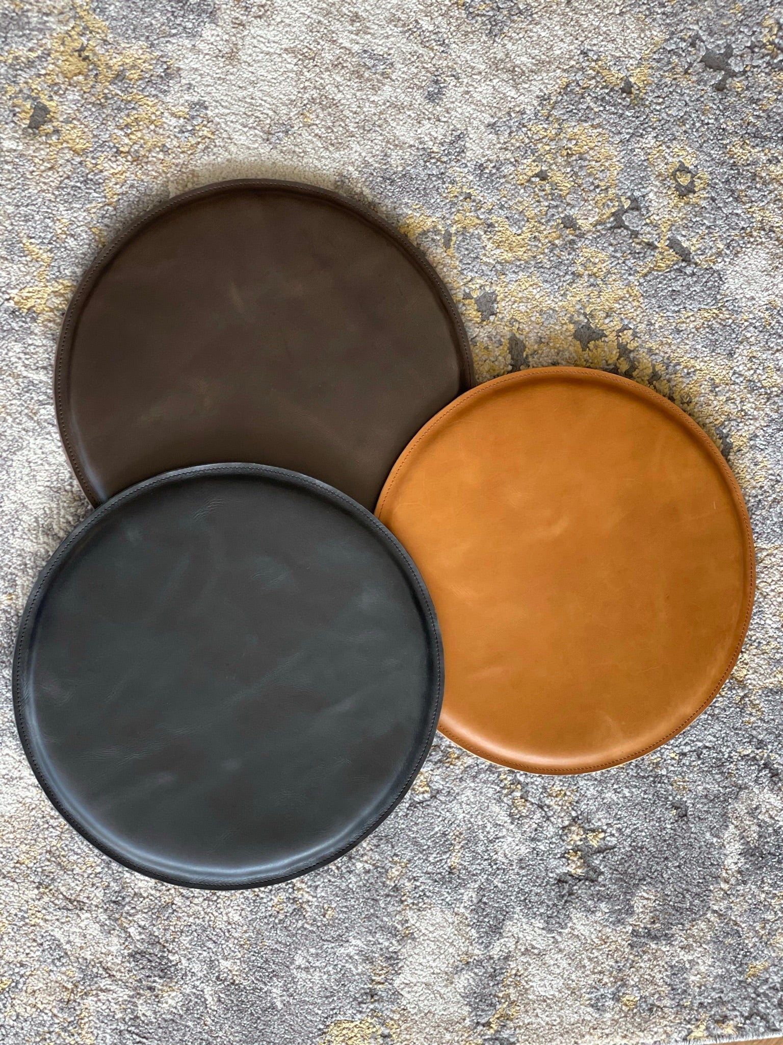 Black, tan and brown. Leather Round Cushion Tan by Modoun Home Decor