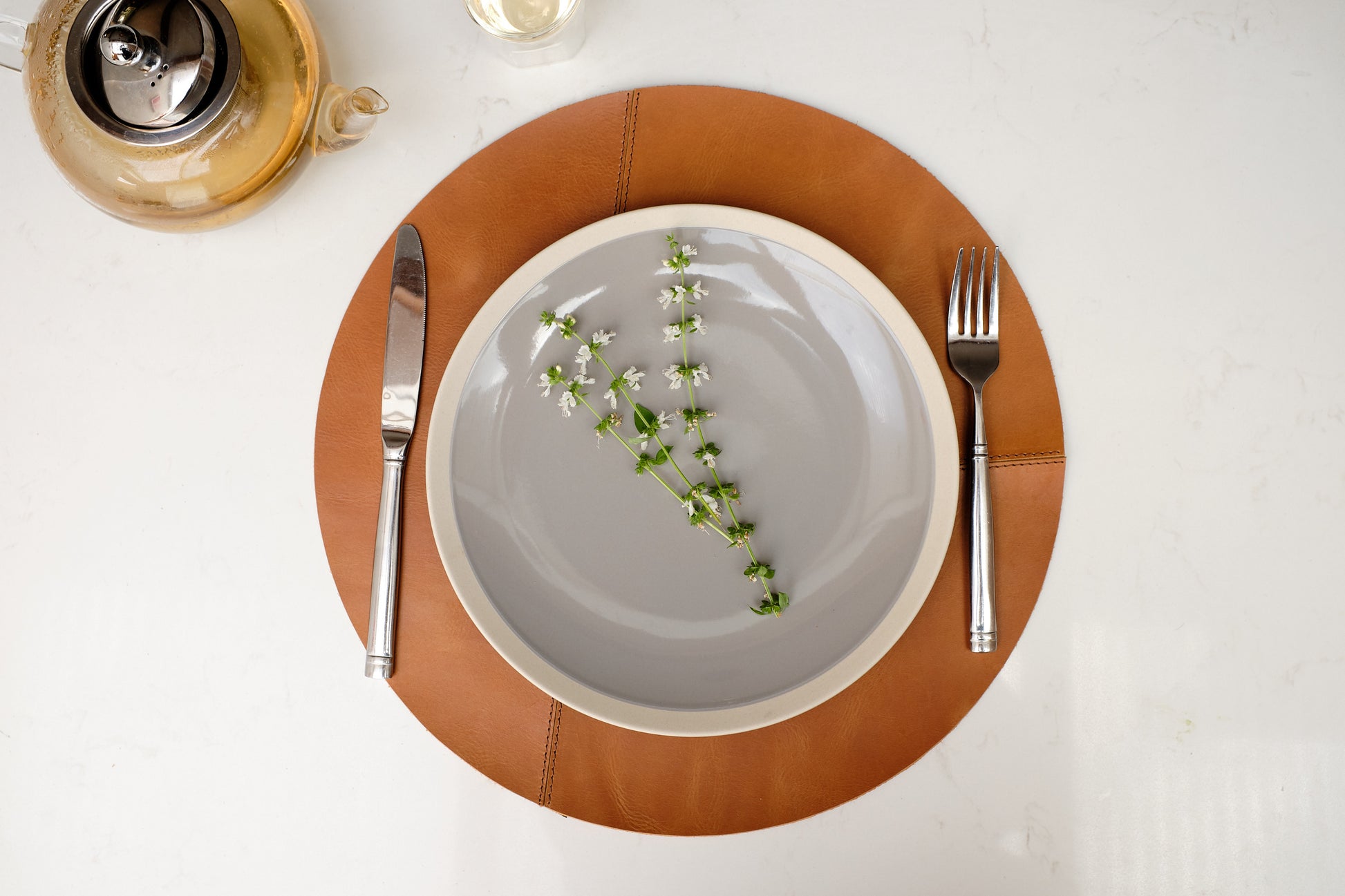Medium. Leather Round Placemats Set Tan by Modoun Home Decor