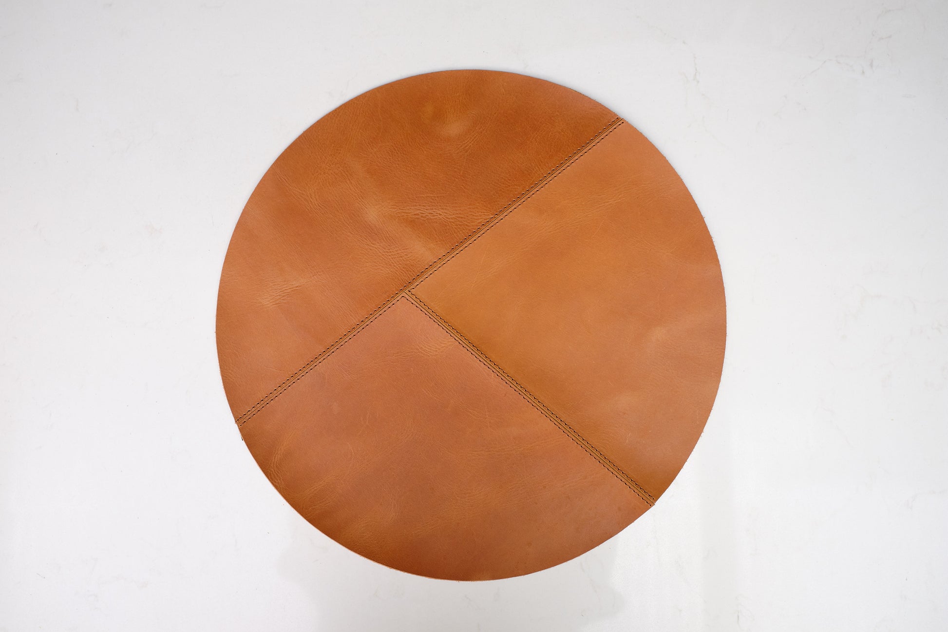 Upper view. Leather Round Placemats Set Tan by Modoun Home Decor